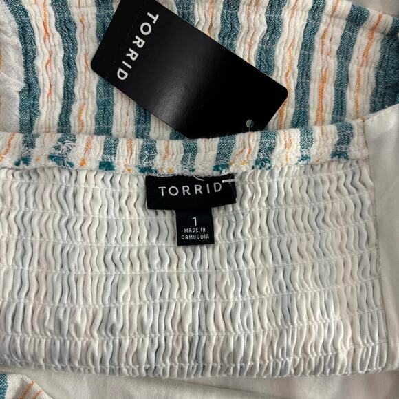Torrid Smocked Back Tank Blue Yellow Striped Size 1 (14/16) Plus Size Top - Picture 9 of 9